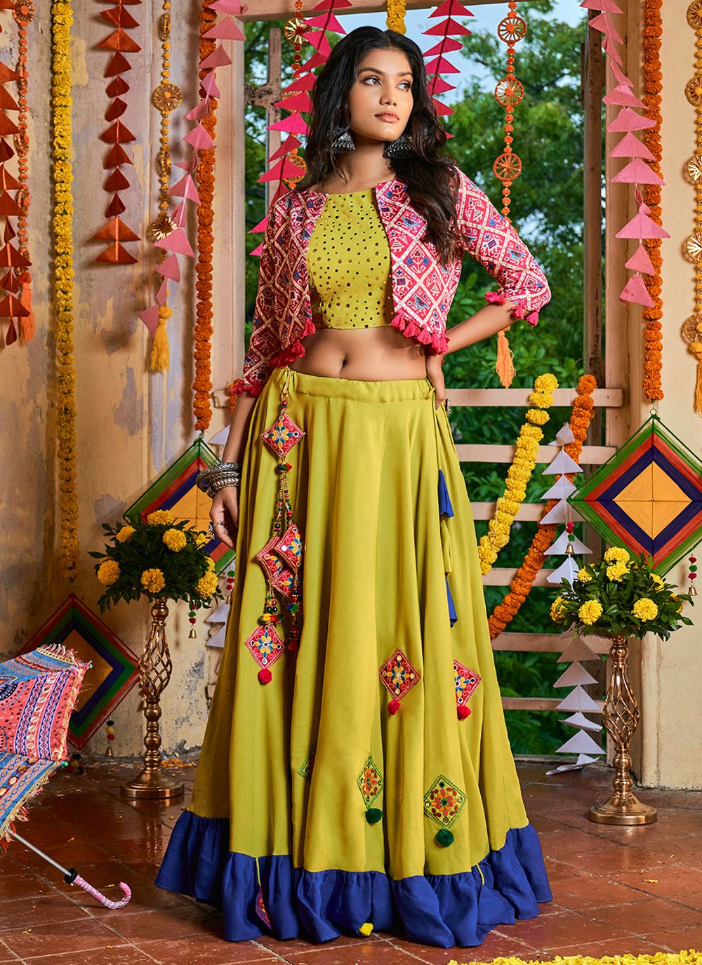 Yellow A Line Lehenga Choli in Cotton  with Embroidered