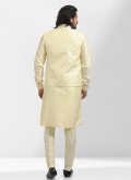 Yellow Art Banarasi Silk Embroidered Kurta Payjama With Jacket for Engagement - 2