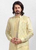 Yellow Art Banarasi Silk Embroidered Kurta Payjama With Jacket for Engagement - 3