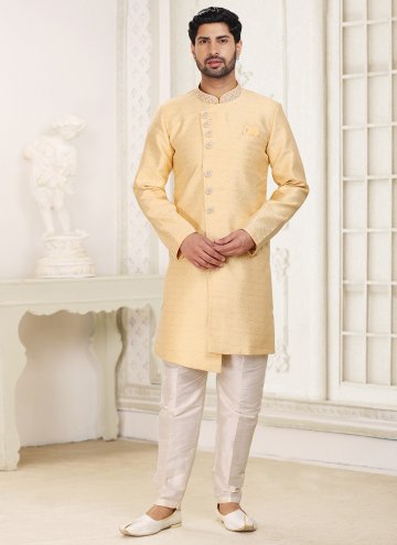 Yellow Banarasi Jacquard Embroidered Indo Western for Ceremonial