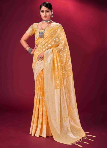 Yellow Banarasi Woven Classic Designer Saree for C