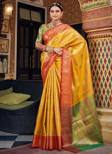 Yellow Banarasi Woven Contemporary Saree