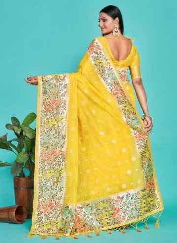 Yellow Banarasi Woven Contemporary Saree for Party