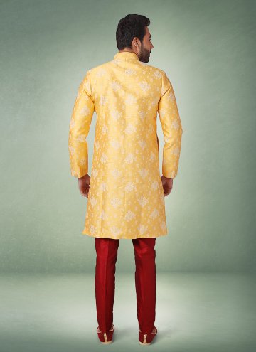 Yellow Brocade Jacquard Work Indo Western for Ceremonial