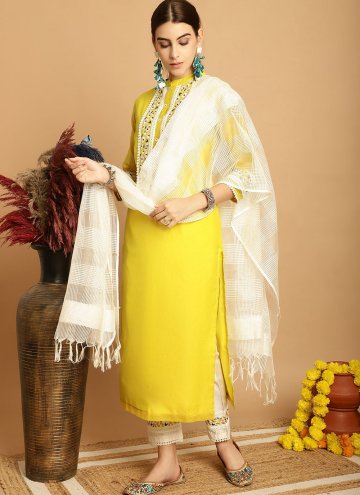 Yellow Chanderi Embroidered Trendy Salwar Suit