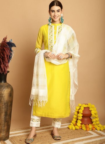 Yellow Chanderi Embroidered Trendy Salwar Suit