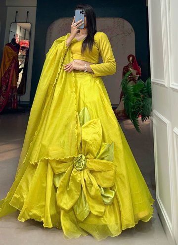 Yellow Chanderi Silk Hand Work Designer Lehenga Ch