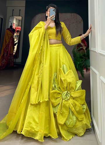 Yellow Chanderi Silk Hand Work Designer Lehenga Ch