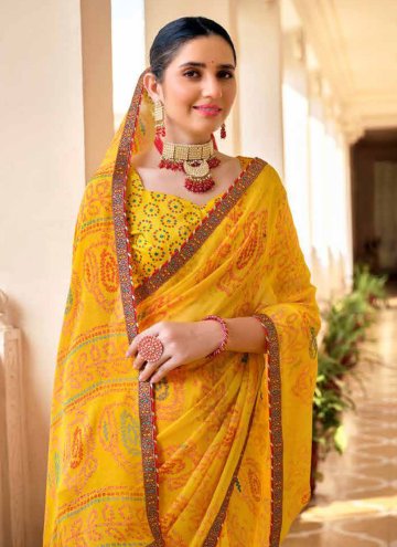Yellow Chiffon Pearls Classic Designer Saree for Ceremonial