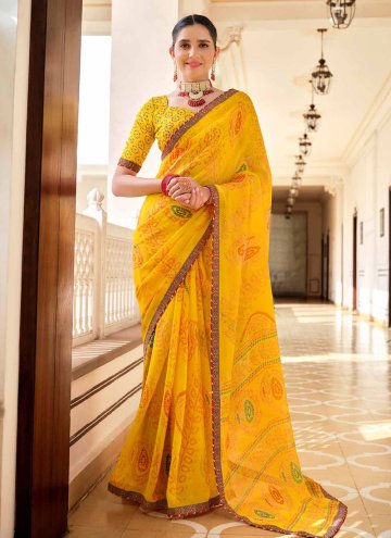 Yellow Chiffon Pearls Classic Designer Saree for C