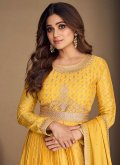 Yellow Chinon Embroidered Designer Gown for Engagement - 1
