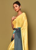 Yellow Chinon Plain Work Contemporary Saree for Engagement - 1