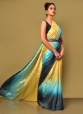 Yellow Chinon Plain Work Contemporary Saree for Engagement - 2