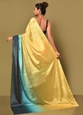 Yellow Chinon Plain Work Contemporary Saree for Engagement - 3