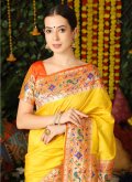 Yellow Classic Designer Saree in Banarasi with Woven - 1