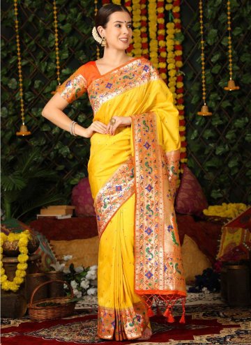 Yellow Classic Designer Saree in Banarasi with Woven