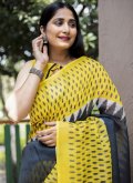 Yellow Classic Designer Saree in Cotton  with Digital Print - 1