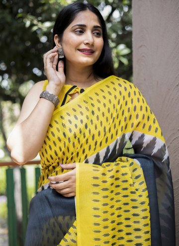 Yellow Classic Designer Saree in Cotton  with Digital Print
