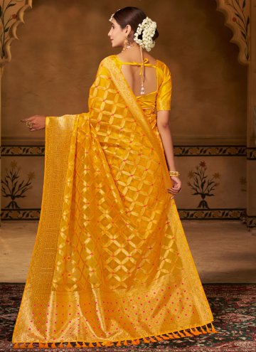Yellow Classic Designer Saree in Organza with Woven