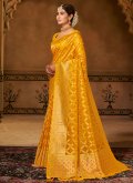 Yellow Classic Designer Saree in Organza with Woven - 2