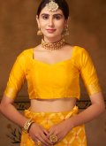 Yellow Classic Designer Saree in Organza with Woven - 3