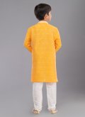 Yellow color Art Dupion Silk Kurta Pyjama with Fancy work - 3