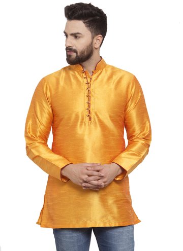 Yellow color Art Dupion Silk Kurta with Embroidered