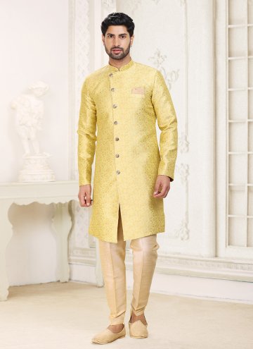 Yellow color Banarasi Jacquard Indo Western with J