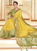 Yellow color Border Satin Silk Contemporary Saree - 1