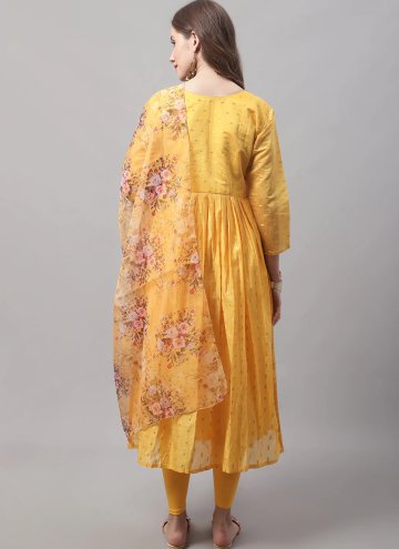 Yellow color Chanderi Salwar Suit with Embroidered