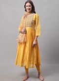 Yellow color Chanderi Salwar Suit with Embroidered - 2
