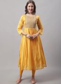 Yellow color Chanderi Salwar Suit with Embroidered - 3