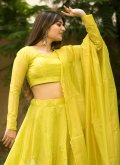 Yellow color Chanderi Silk A Line Lehenga Choli with Patchwork - 1