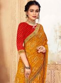 Yellow color Chiffon Classic Designer Saree with Woven - 1