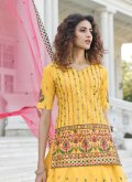 Yellow color Chinon A Line Lehenga Choli with Embroidered - 3