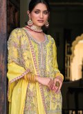 Yellow color Chinon Salwar Suit with Embroidered - 1