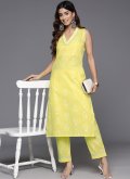 Yellow color Cotton  Designer Kurti with Floral Print - 1
