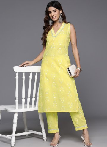 Yellow color Cotton  Designer Kurti with Floral Print
