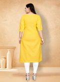 Yellow color Cotton  Designer Kurti with Plain Work - 1
