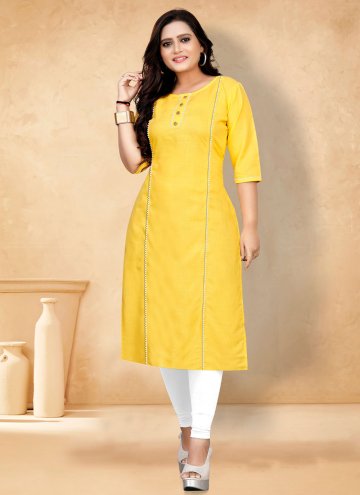 Yellow color Cotton  Designer Kurti with Plain Work