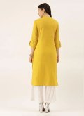 Yellow color Cotton  Designer Kurti with Plain Work - 1