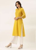 Yellow color Cotton  Designer Kurti with Plain Work - 2