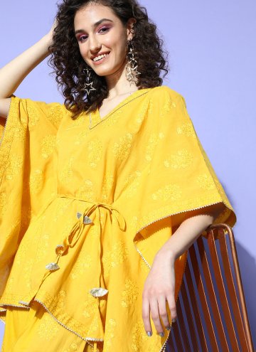 Yellow color Cotton  Designer Kurti with Printed
