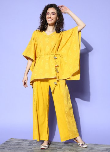 Yellow color Cotton  Designer Kurti with Printed
