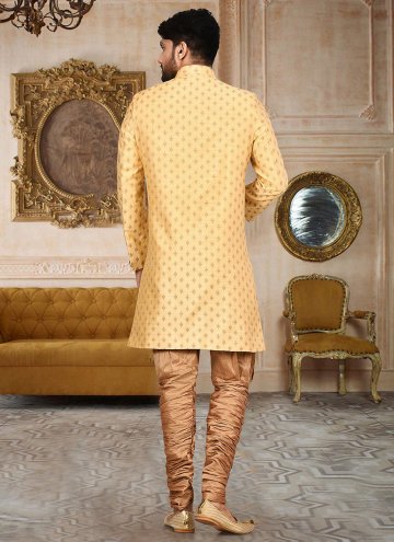 Yellow color Cotton  Indo Western Sherwani with Zari Work