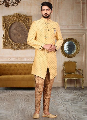 Yellow color Cotton  Indo Western Sherwani with Za
