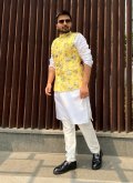 Yellow color Cotton  Nehru Jackets with Printed - 1