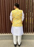 Yellow color Cotton  Nehru Jackets with Printed - 2
