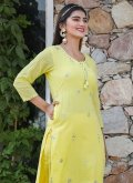 Yellow color Cotton  Pant Style Suit with Embroidered - 1