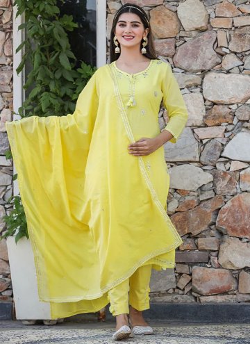 Yellow color Cotton  Pant Style Suit with Embroidered